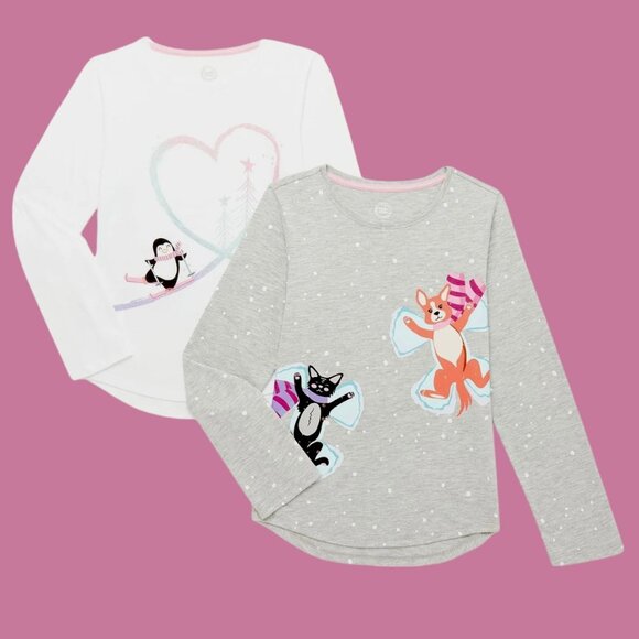 Wonder Nation Other - Wonder Nation Girls Long Sleeve Graphic T-Shirts,Pack of 2,Sizes 10/12Y & 14/16Y